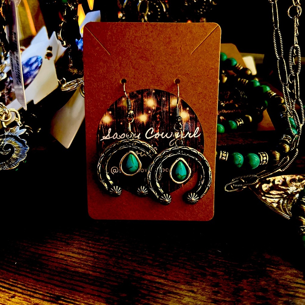 Silvertone Naja Turquoise Earrings